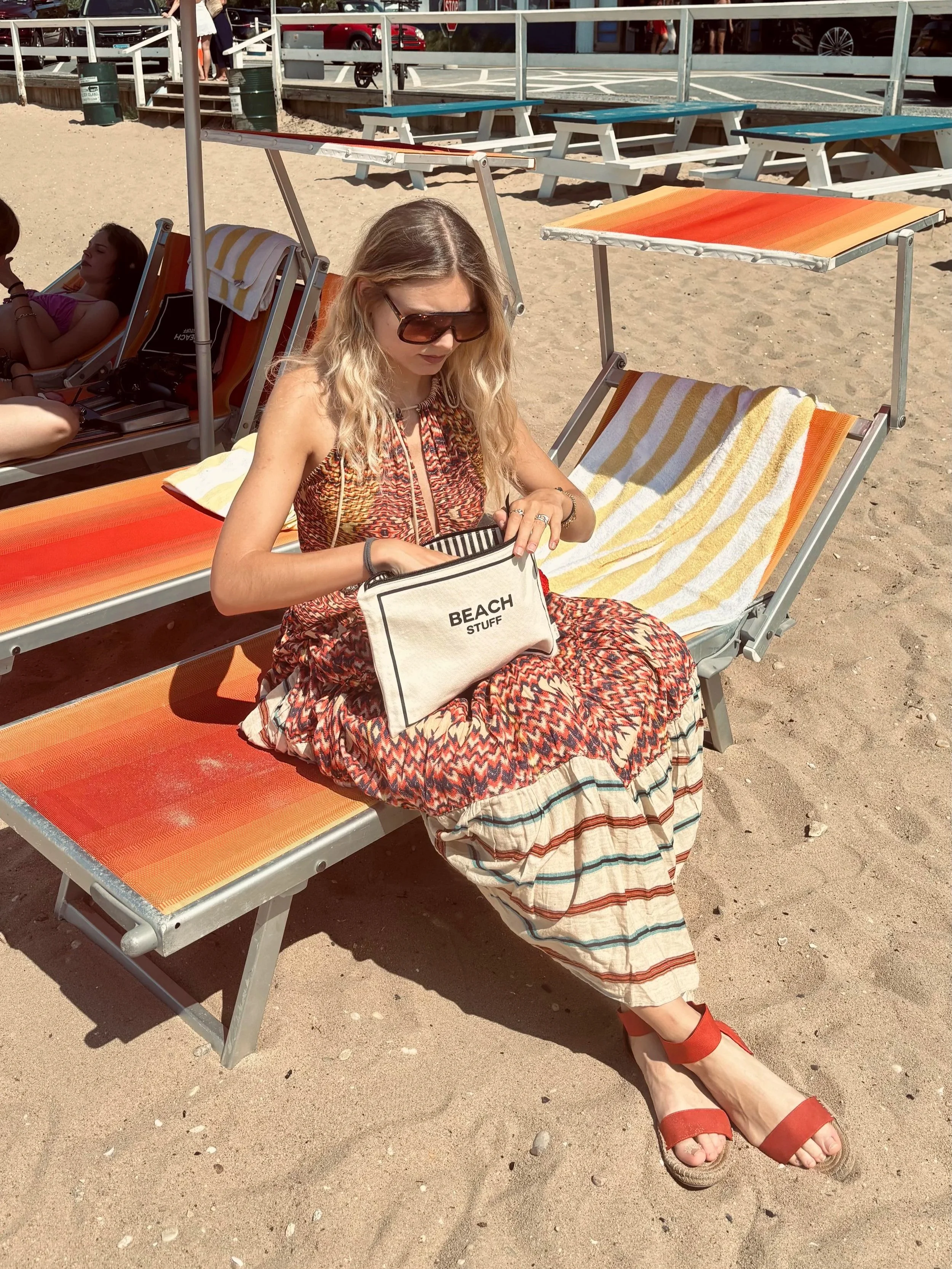 Bag-all Monogram Beach Pouch for Bathing Suits and Sunscreen, Cream