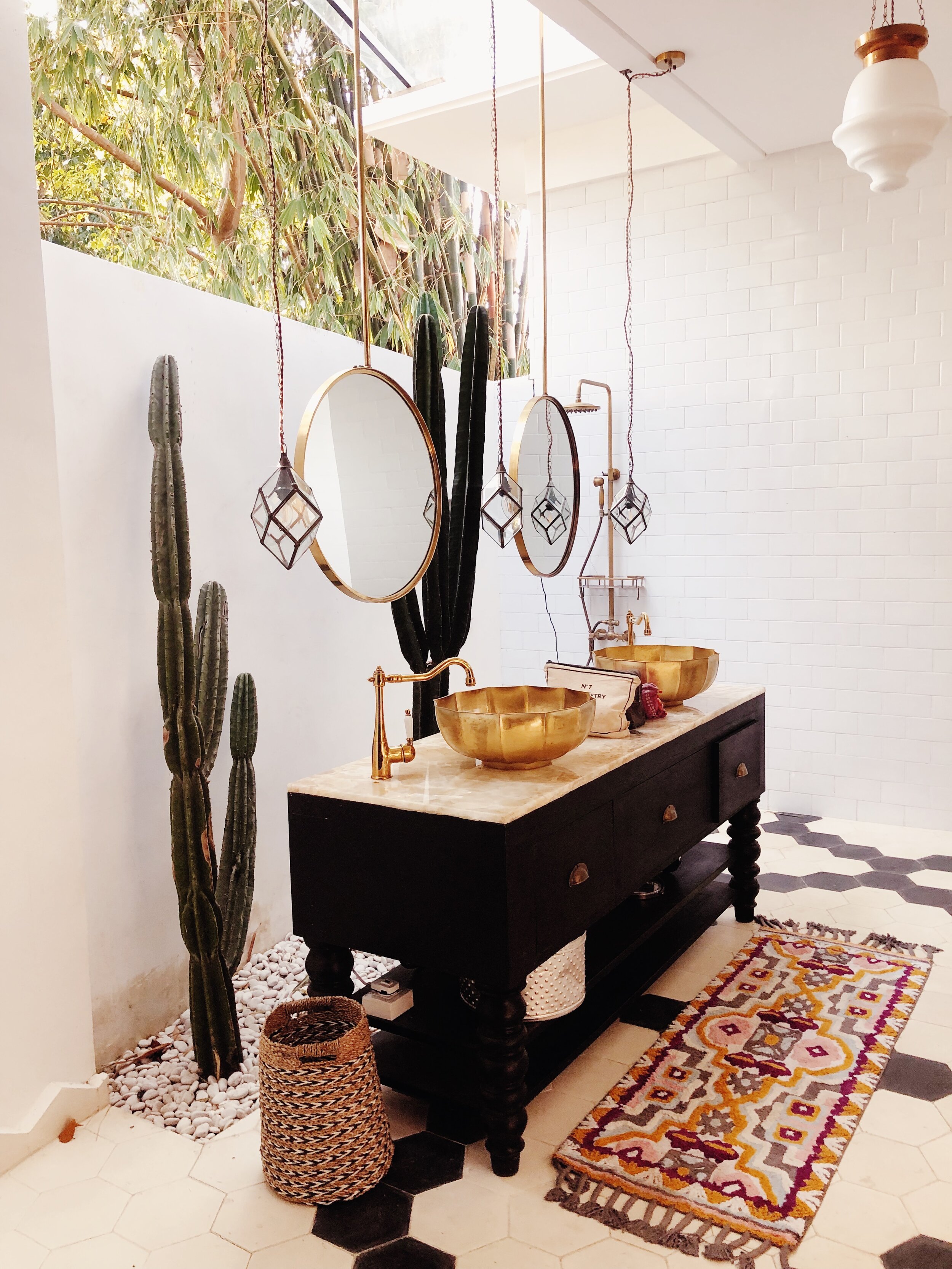 This bathroom vanity designed by Jennifer has on onyx stone top with lighting inside. At night the stone top lights up the bathroom.