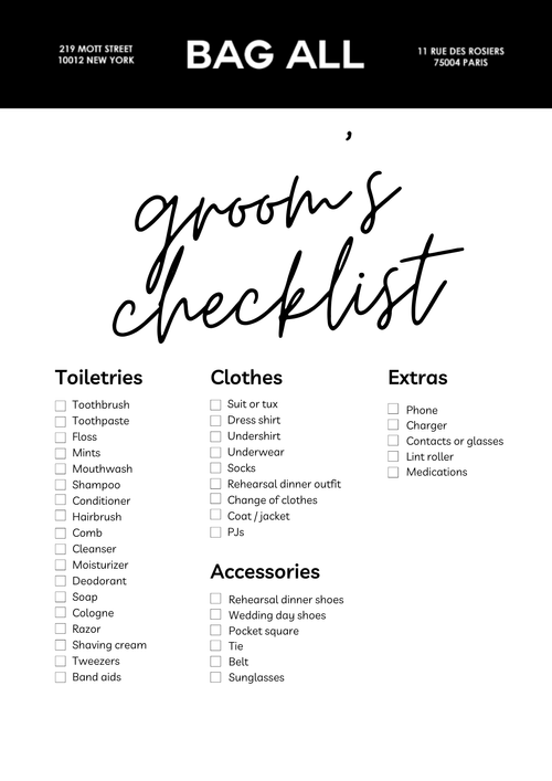 Groom s Checklist: The Ultimate Groom Packing List Bag all Journal