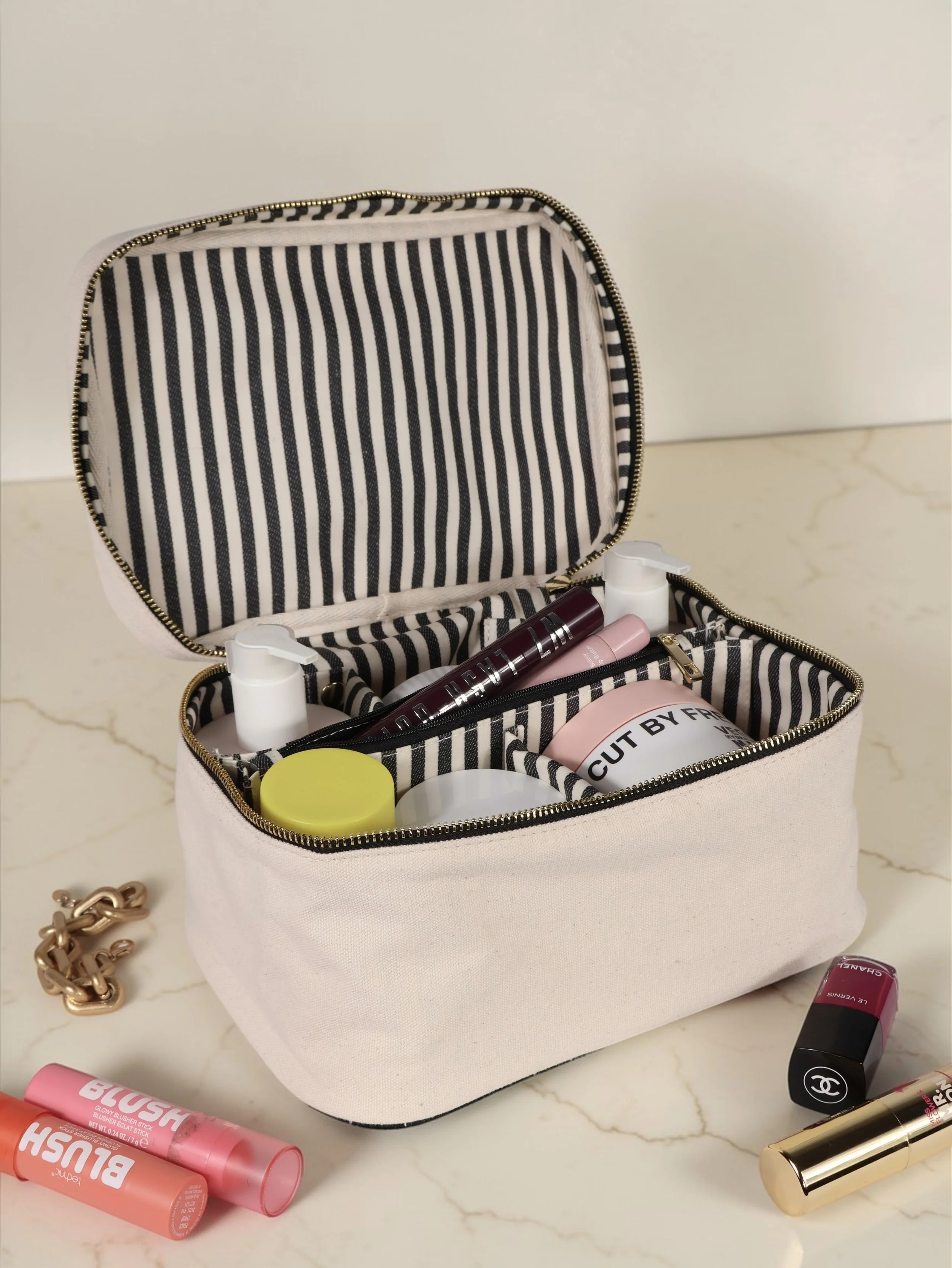 Bag-all Medium Box Makeup & Toiletry with Insert Organizer, Cream