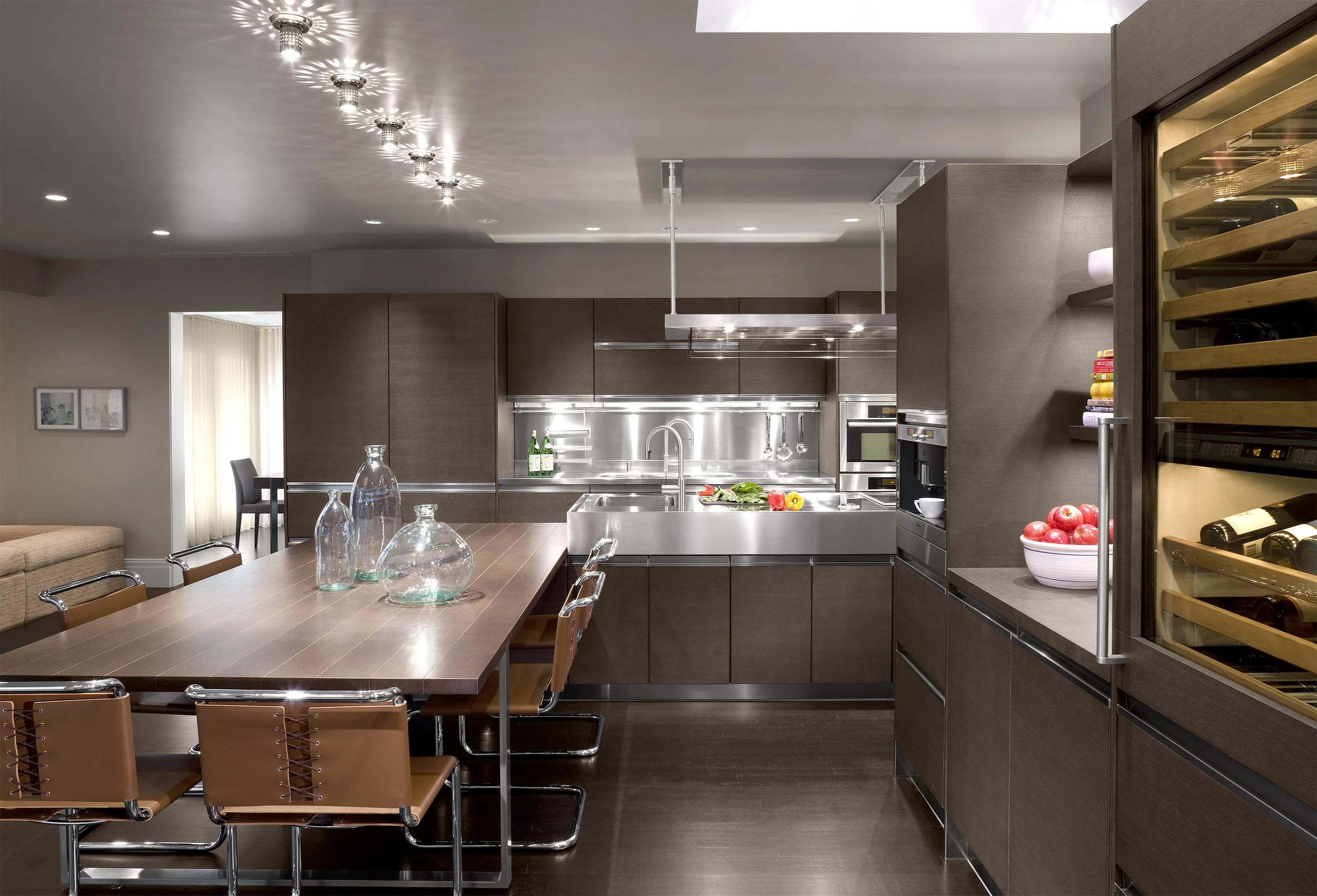 A modern kitchen with Italian wood cabinets