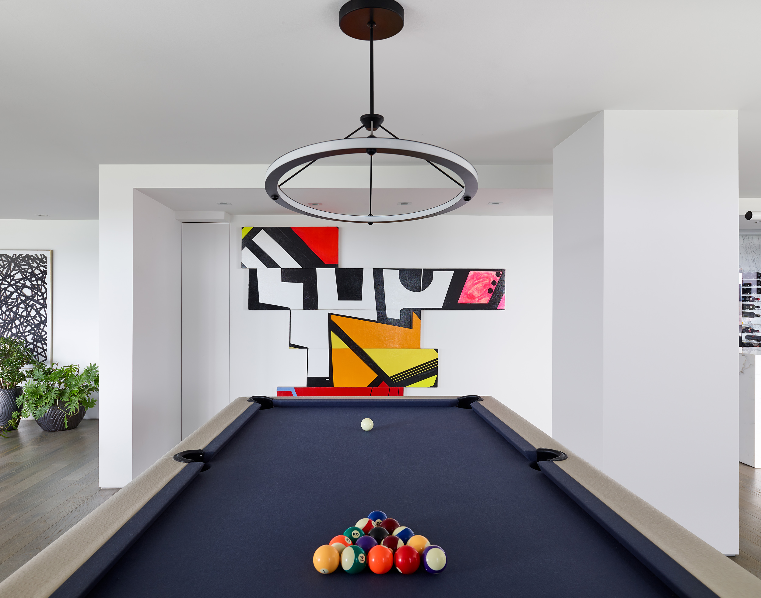 Minimalist luxury apartment with a billiards room