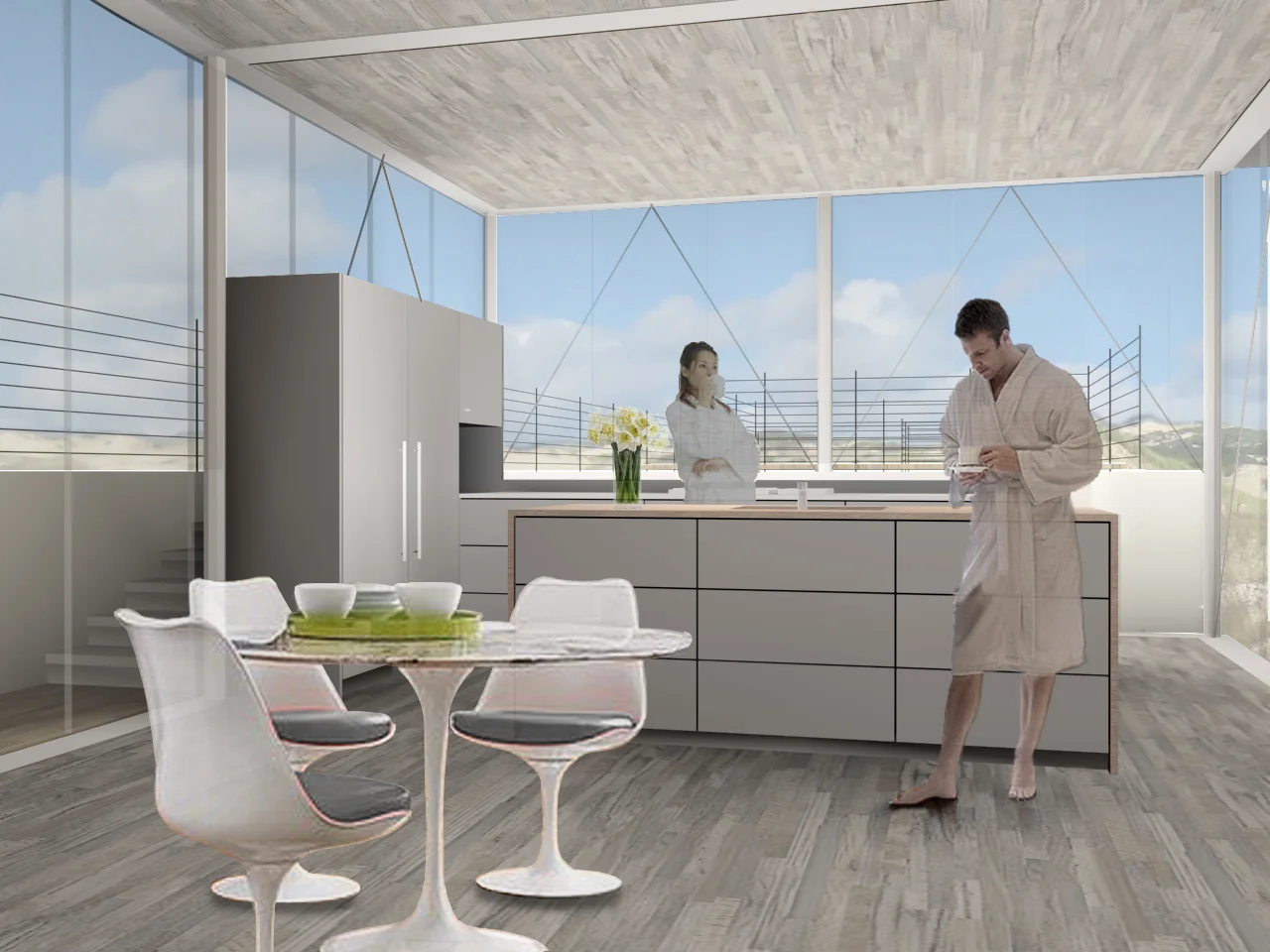 Truro Dune House kitchen with minimalist cabinetry.