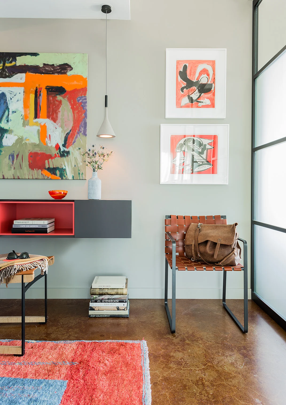 Contemporary furniture in an industrial loft condo