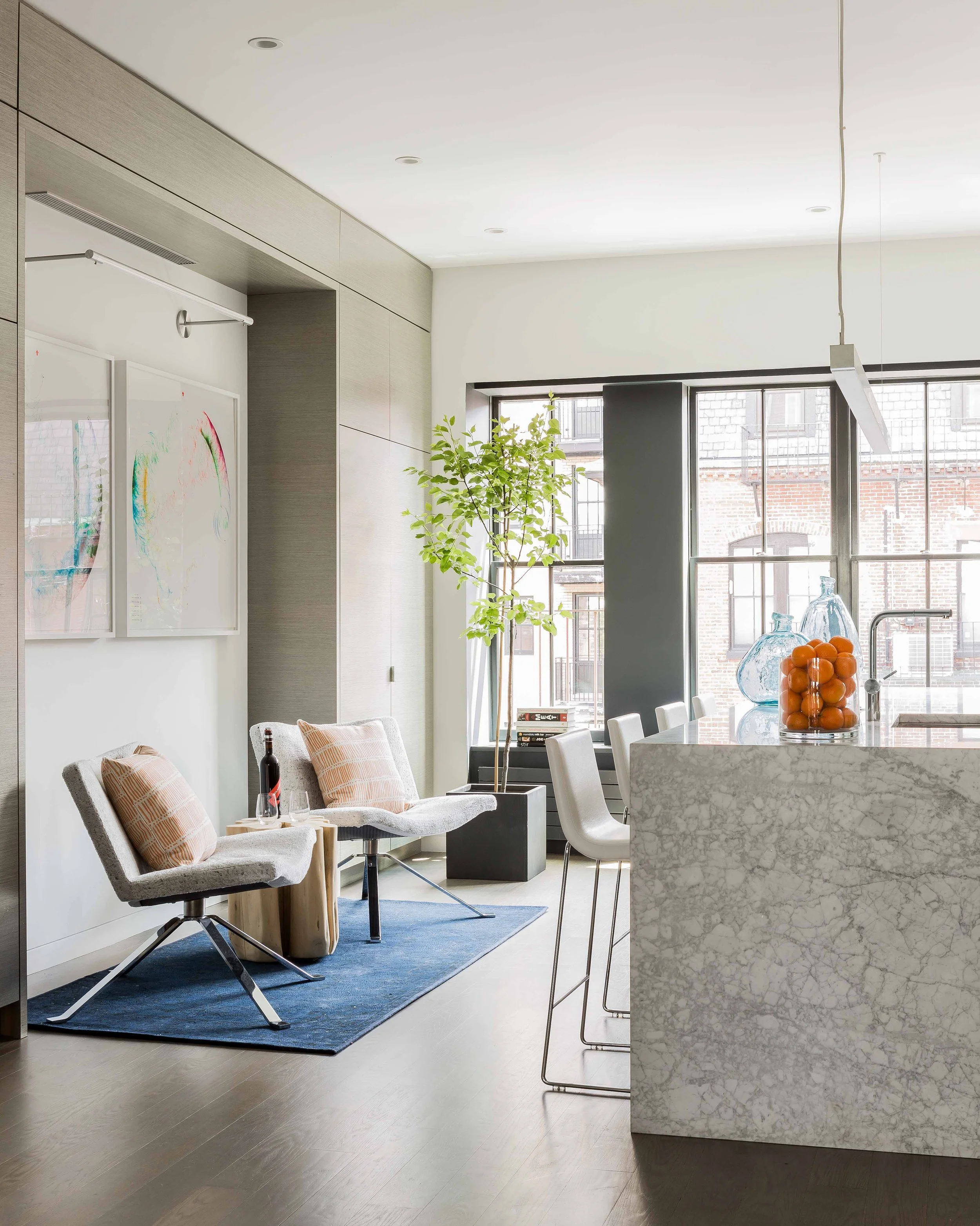 A renovated modern kitchen with a marble island in a Back bay townhouse (Copy)