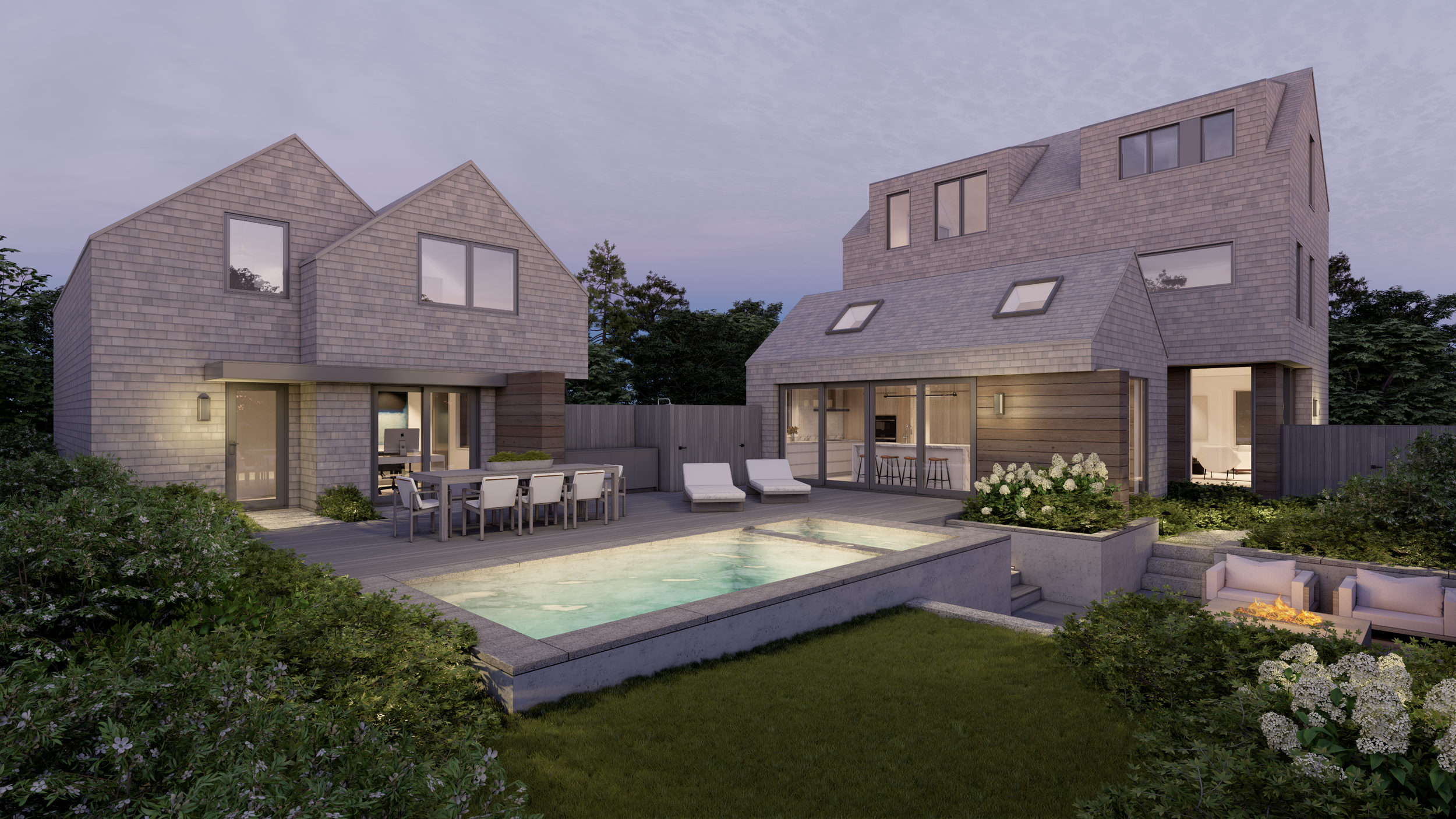 pool yard at a custom vacation house on Cape Cod