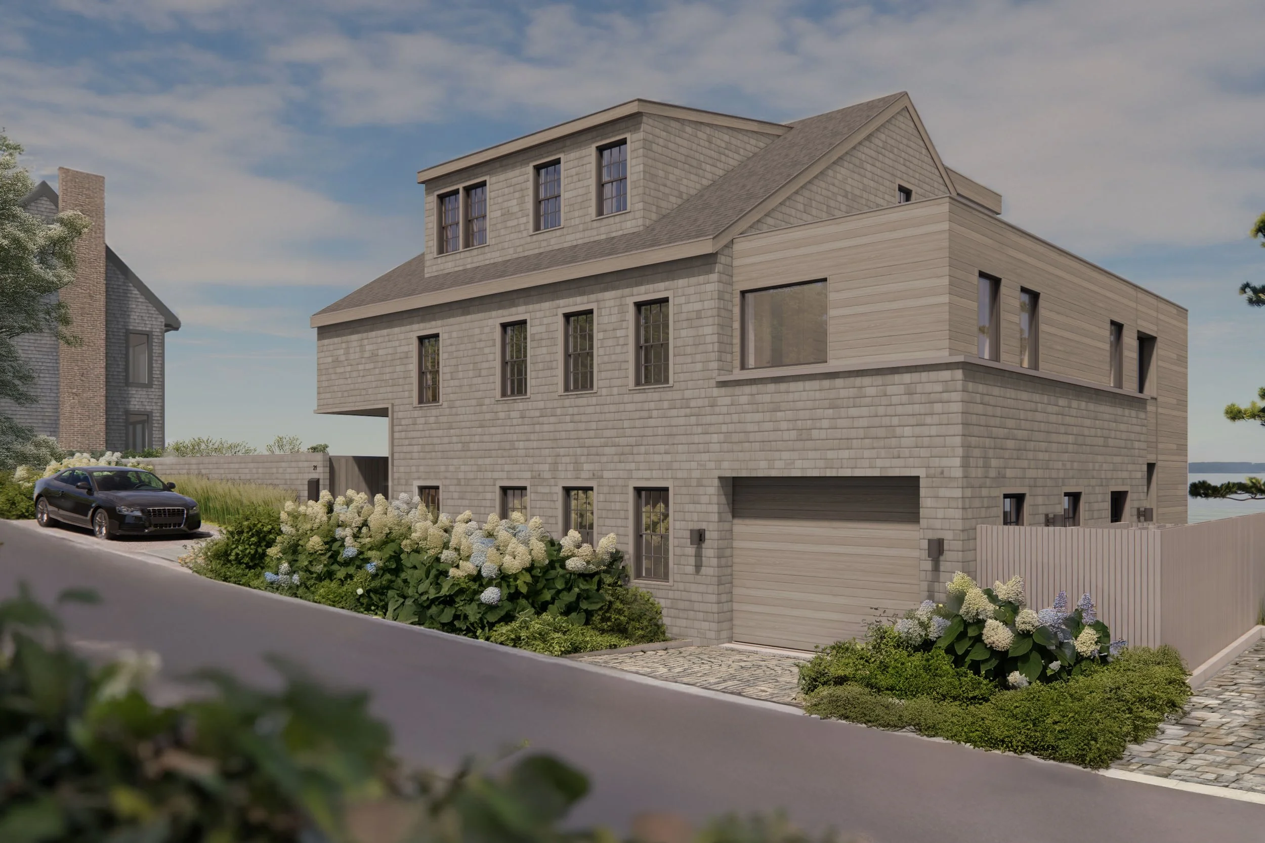 Contemporary Luxury waterfront house on Cape Cod with natural cedar siding.