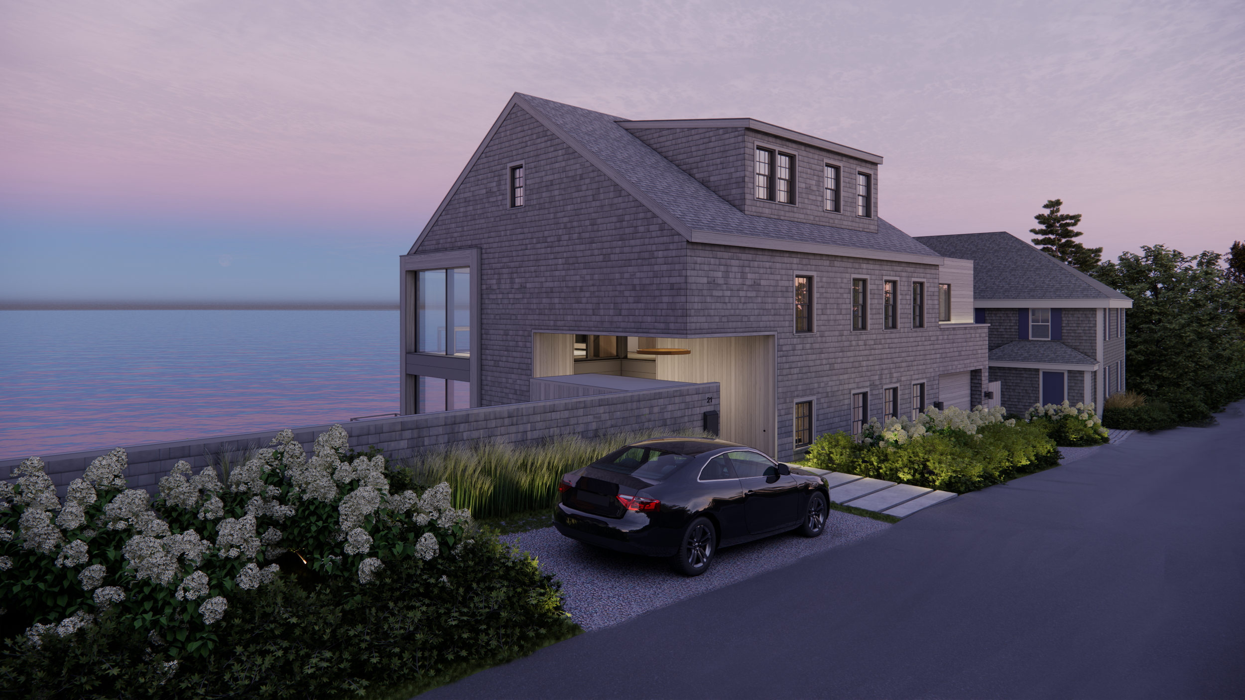 Modern house design in historic Cape Cod town.