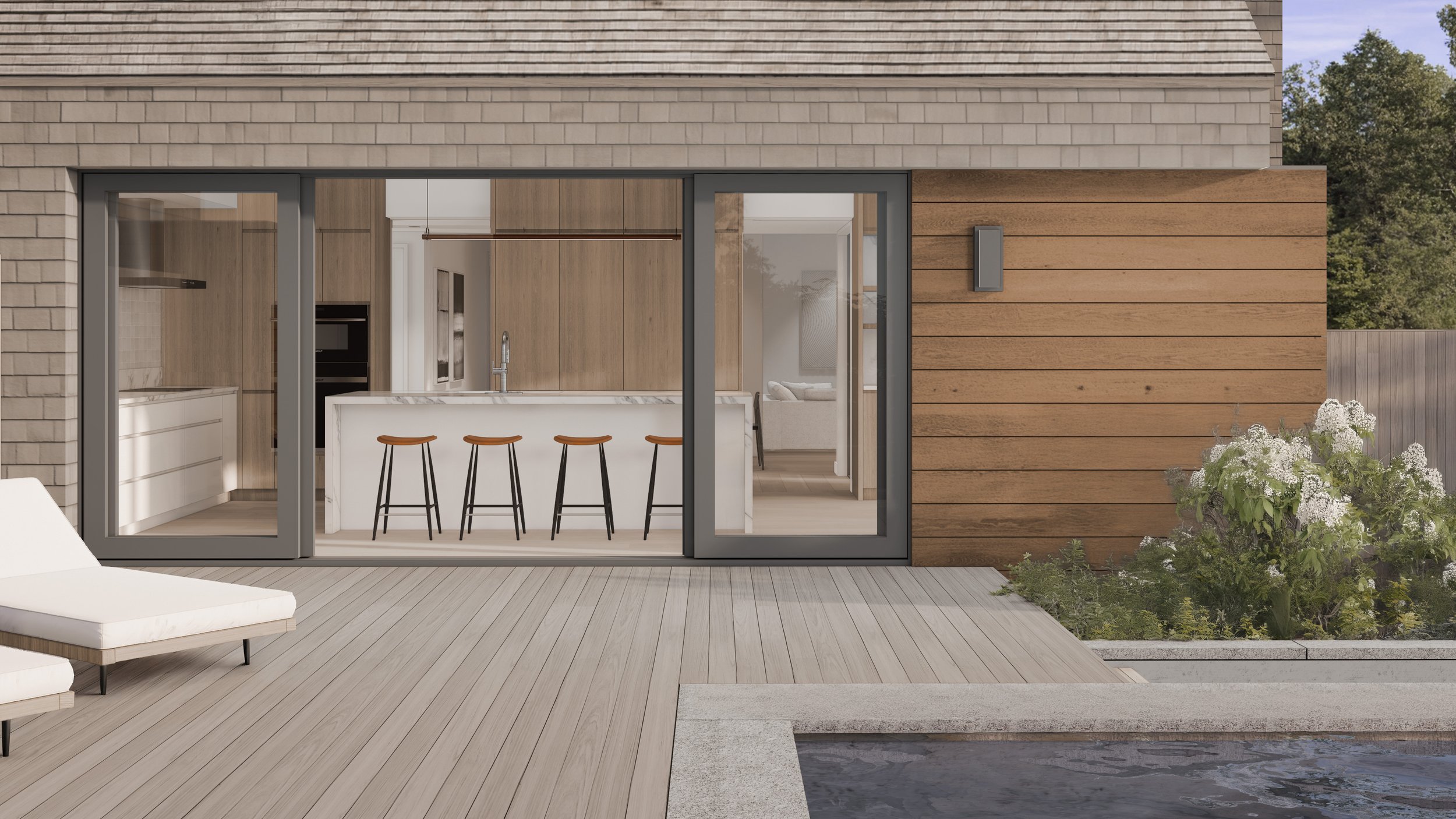 Pool deck at a custom vacation house on Cape Cod