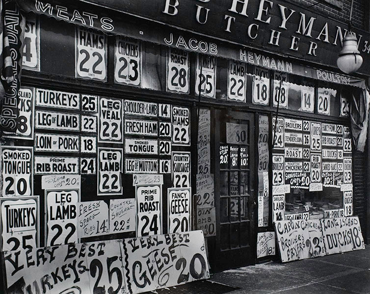 Berenice Abbott, Heymann's Butcher Shop, New York, 1938
