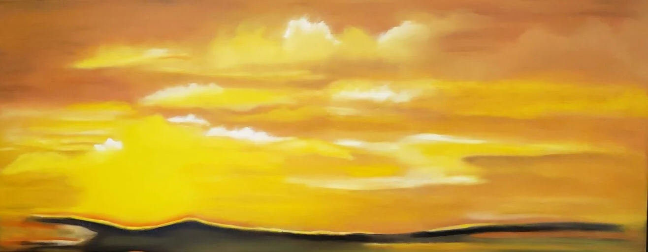 Original Oil, Sunset, Patricia J Cream, Orange Sunset, 16x40, Wrapped Canvas