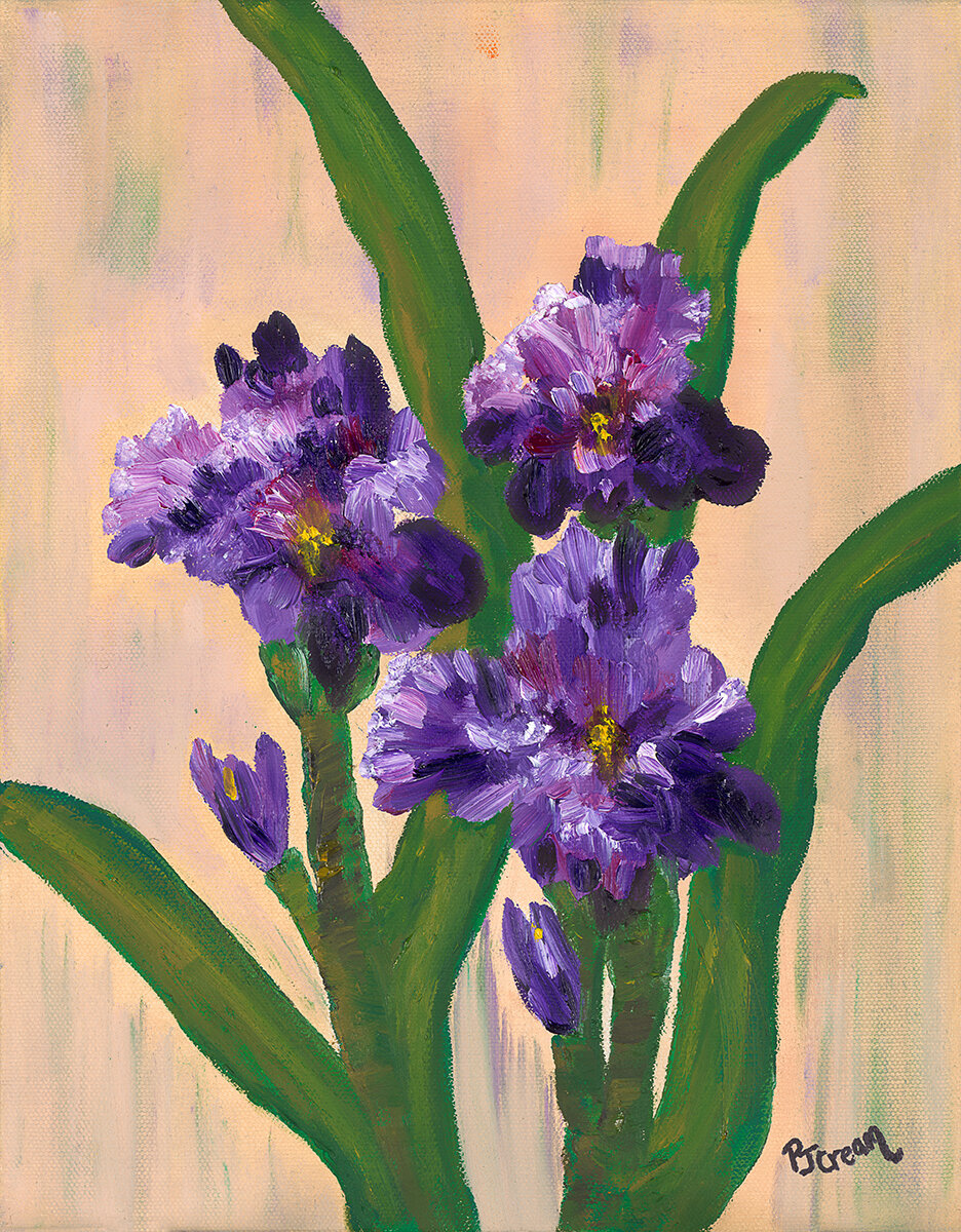 Original Oil, Floral, Patricia J Cream, Playful Iris, 11x14 Wrapped Canvas
