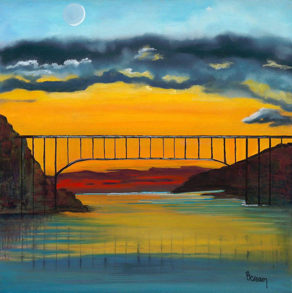 Original Oil, Sunset, Patricia J Cream, Reflective Crossing, 24x24 Wrapped Canvas