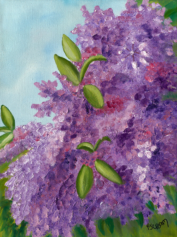 Original Oil, Floral, Patricia J Cream, Spring Lilacs, 12x16 Wrapped Canvas