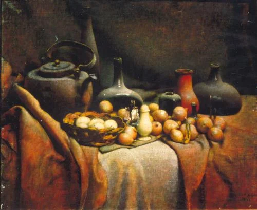 Onions (in Yellow Key), Oil on Canvas, Date uknown
