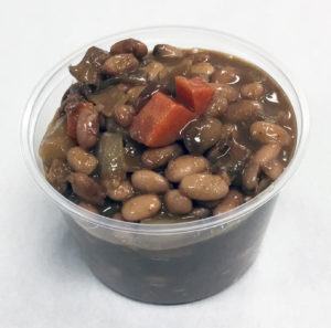 Pinto bean chili with onion, carrot and turnip