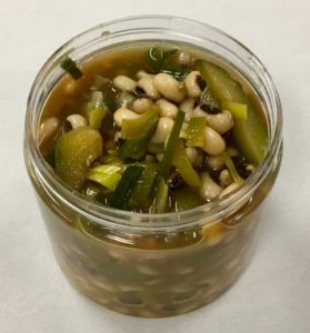 Black eyed peas, leeks, zucchini, celery and brown rice miso soup.