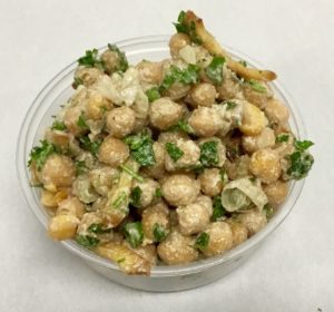Garbanzo beans with parsnips, parsley and a roasted sunflower cream dressing.
