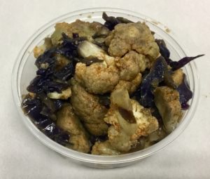 Sautéed cauliflower, red cabbage, red onion and paprika.