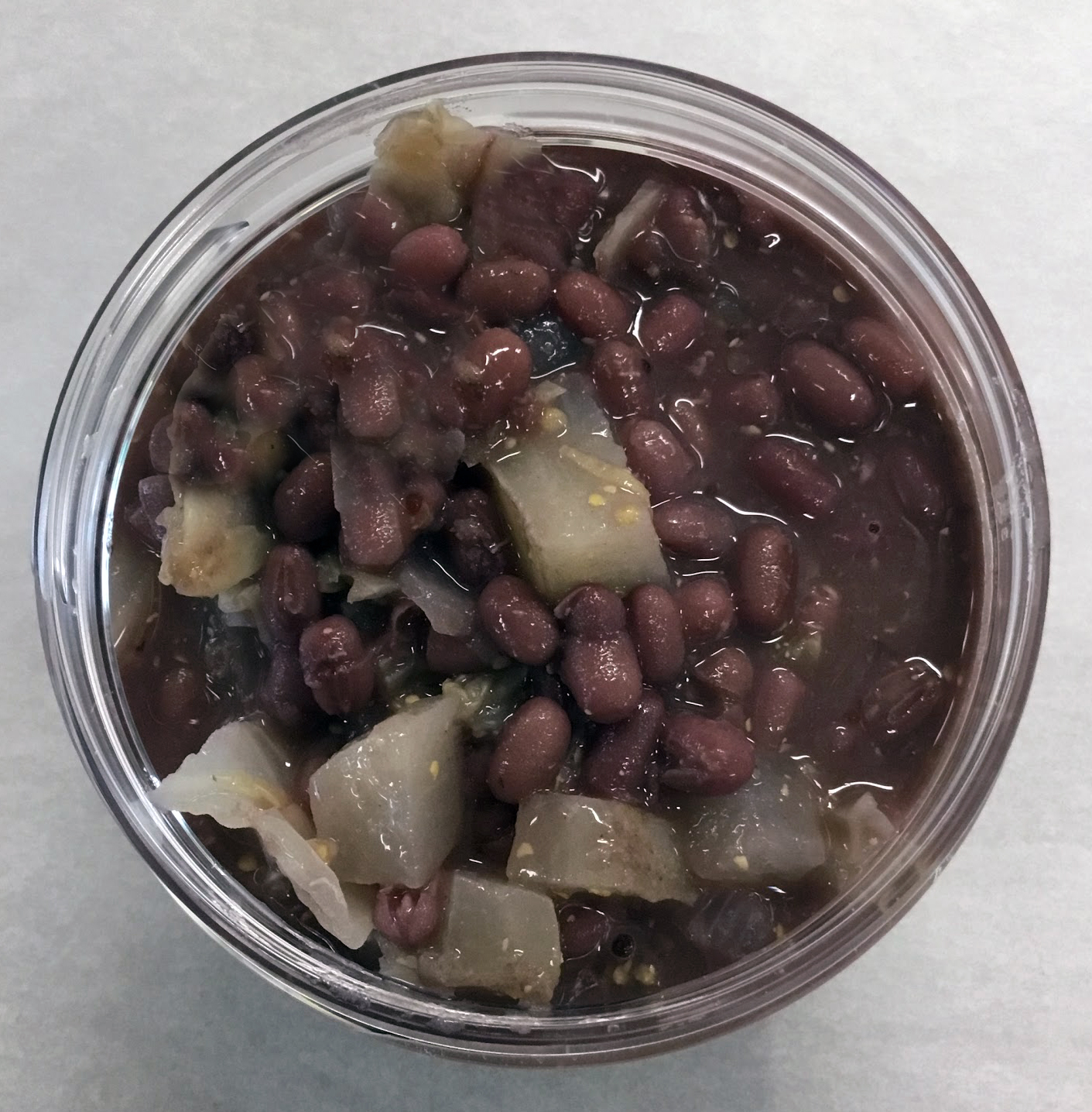 Adzuki bean soup with daikon radish, onion, Pablano peppers and tamari.