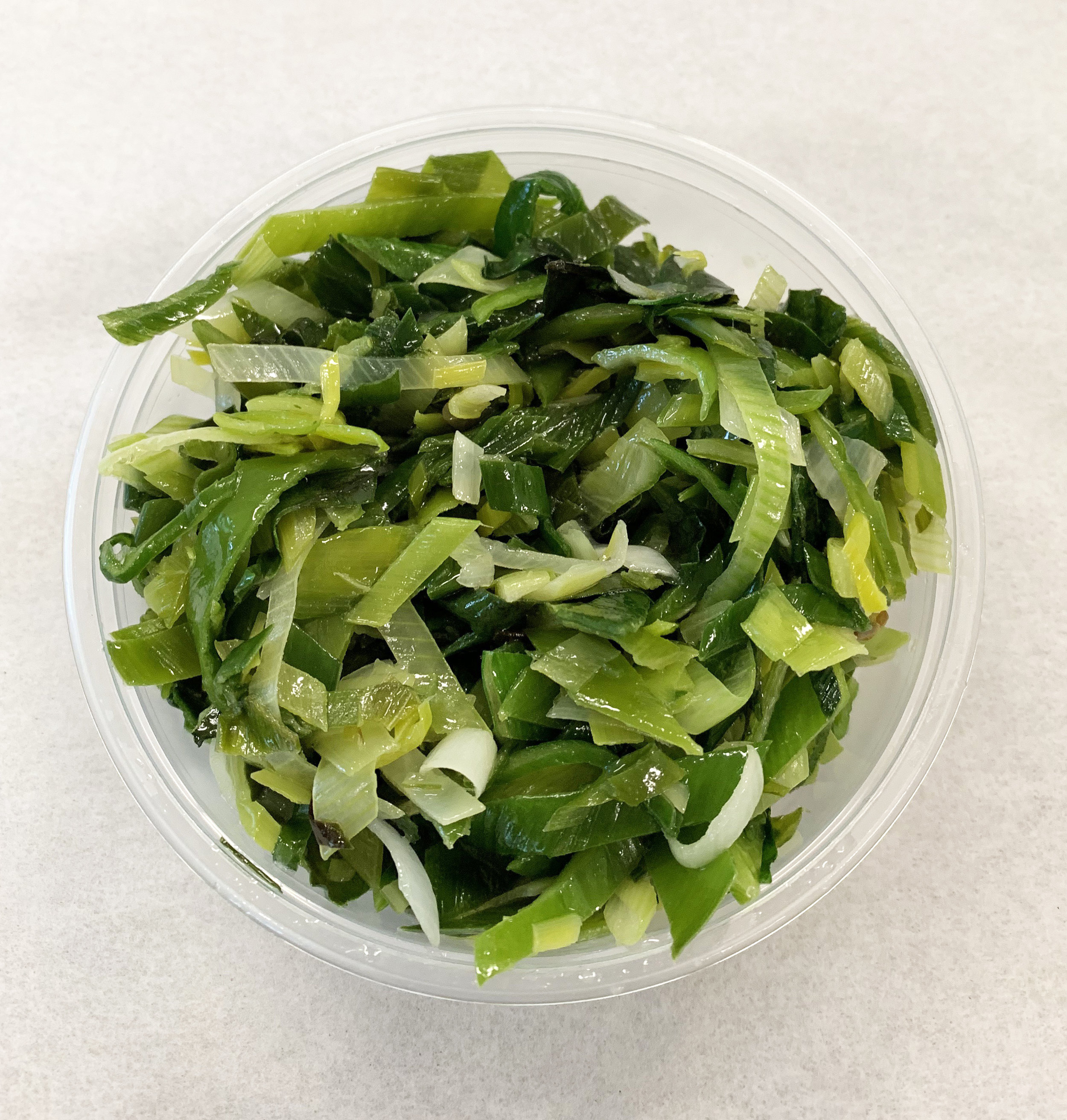 Sautéed leeks and radish greens.