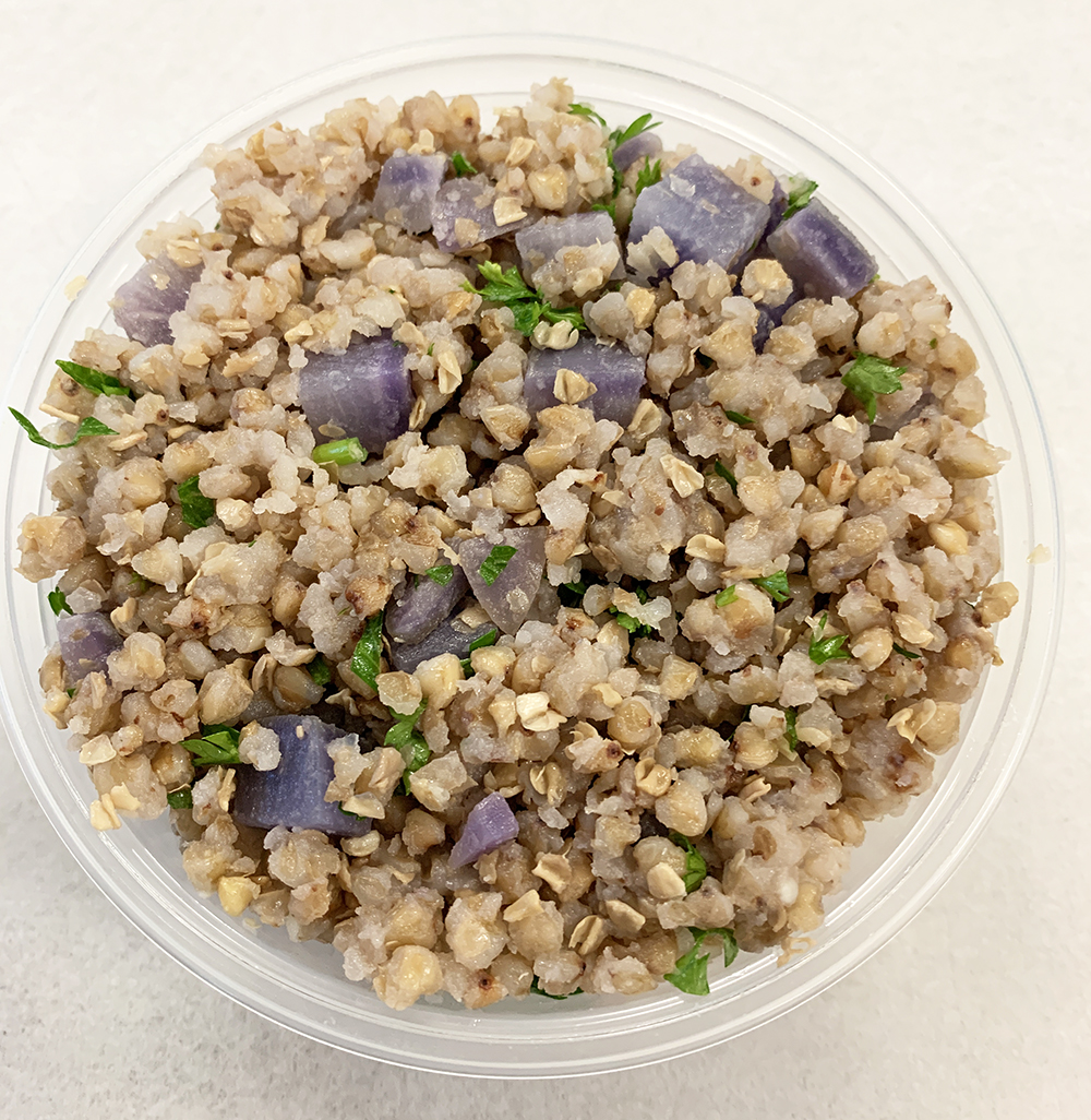 Buckwheat with purple daikon and parsley.