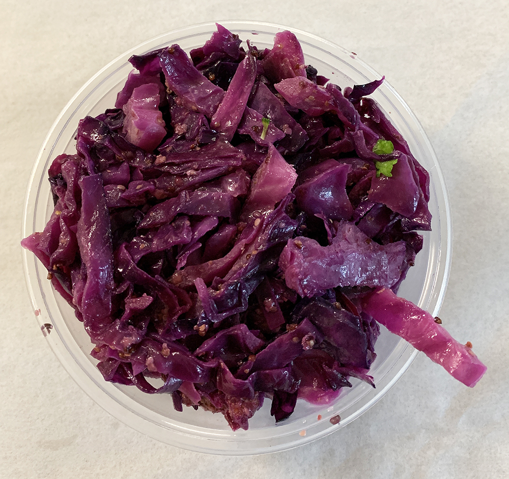 Red cabbage sautéed in stone ground mustard.