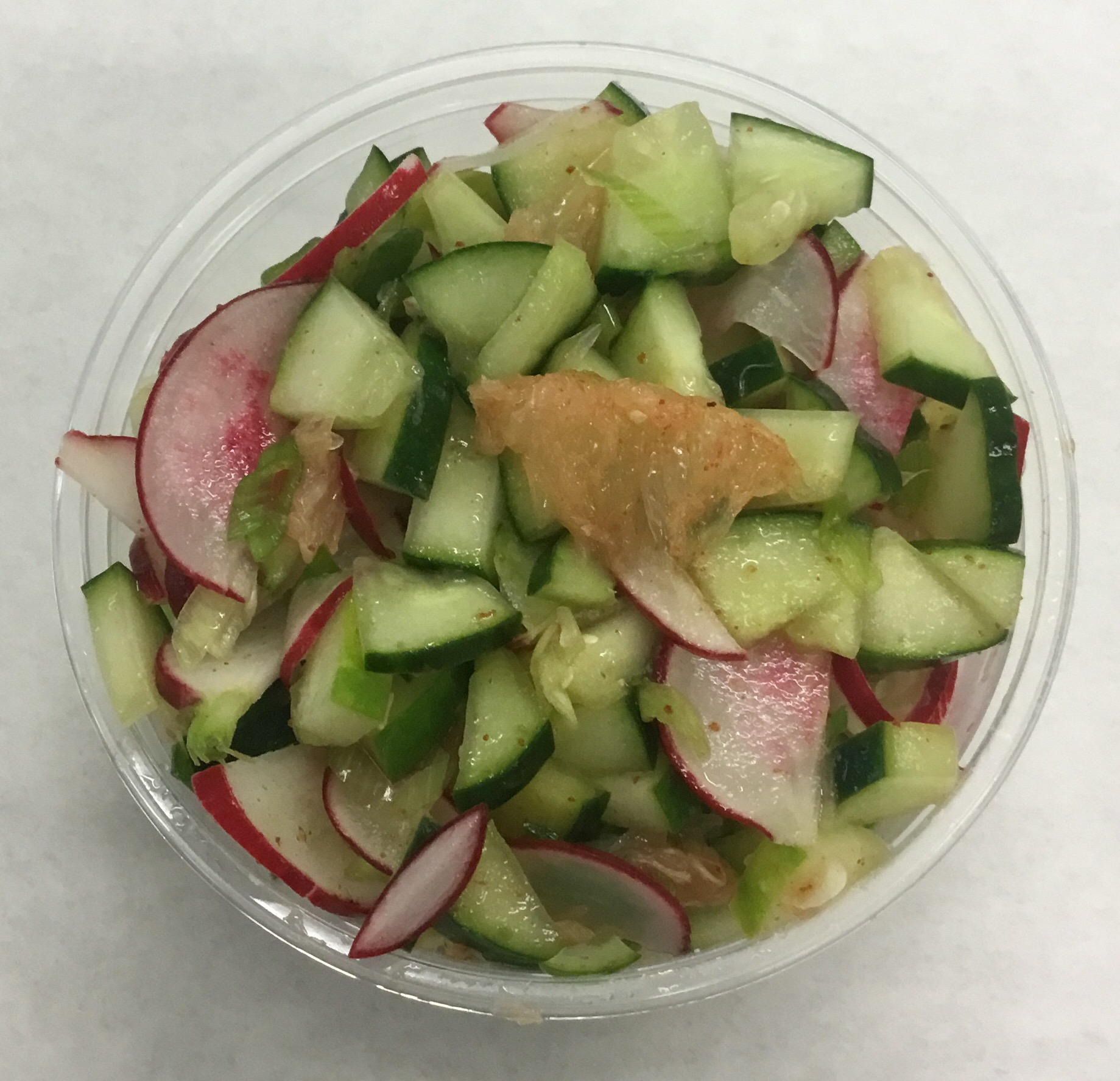 Cucumber and red radish with grapefruit.