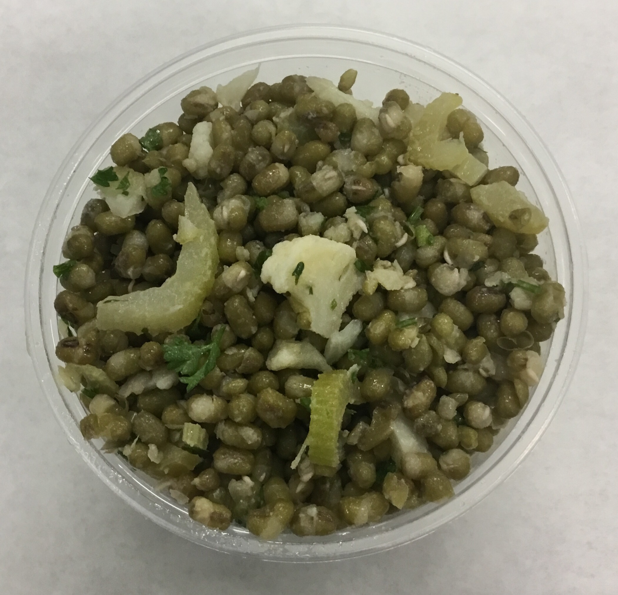Mung beans with cauliflower, celery, parsley and yuzu.