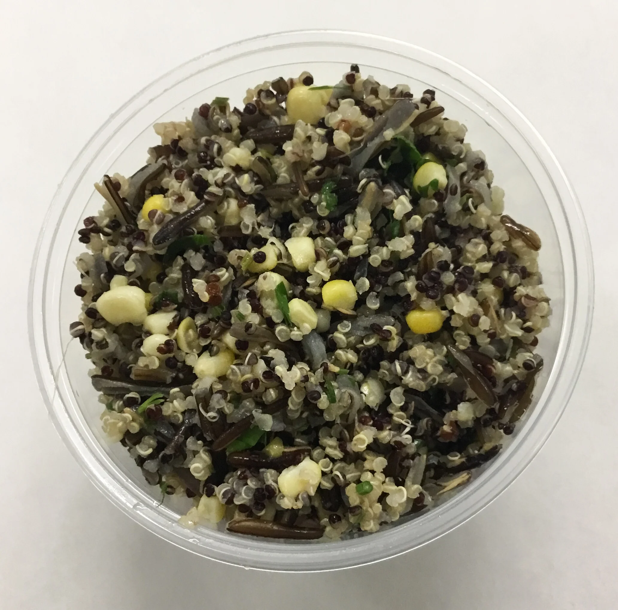 Quinoa and wild rice with corn, brown rice vinegar, olive oil and parsley.