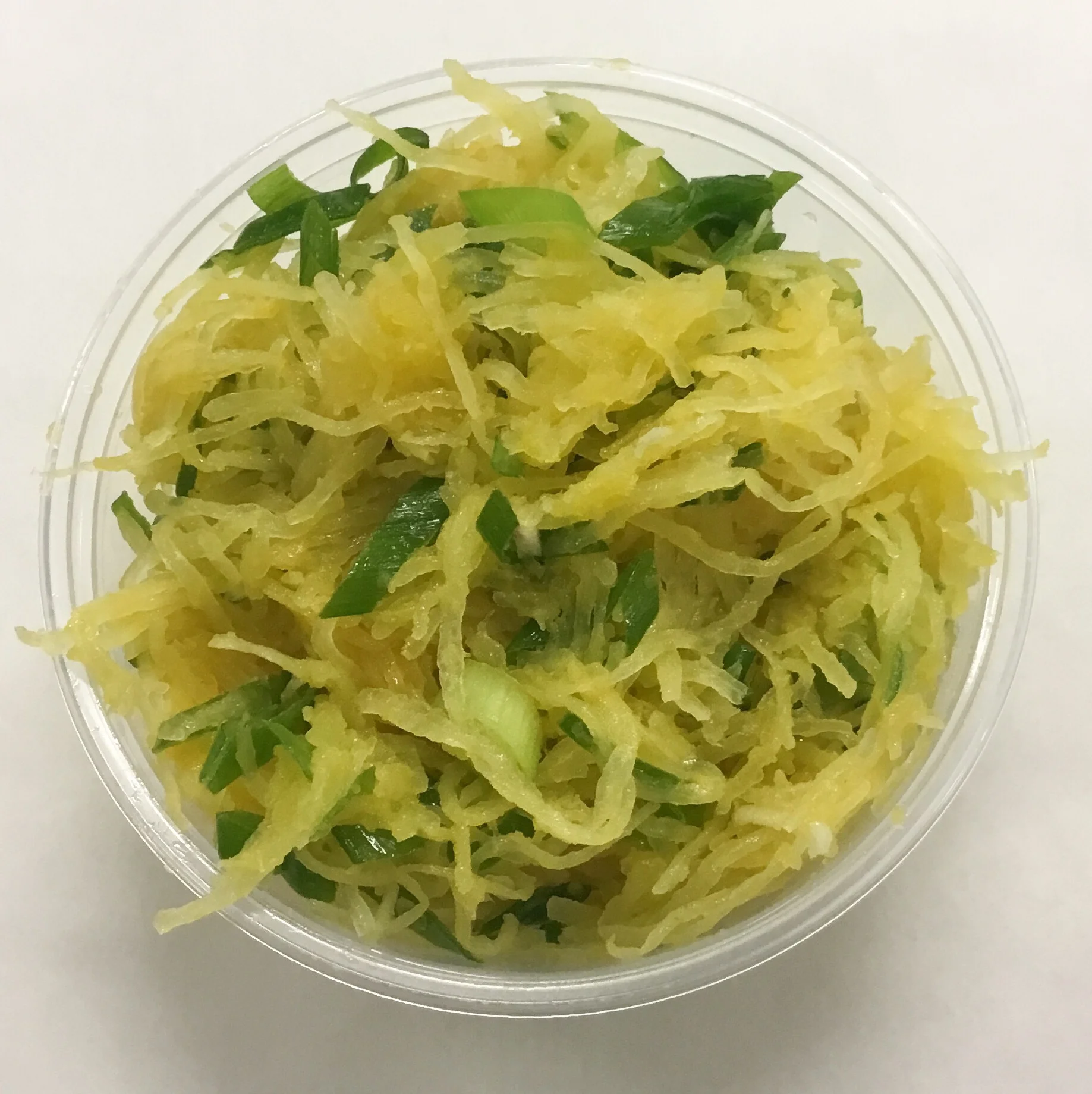 Spaghetti squash, scallions, garlic and toasted sesame oil.
