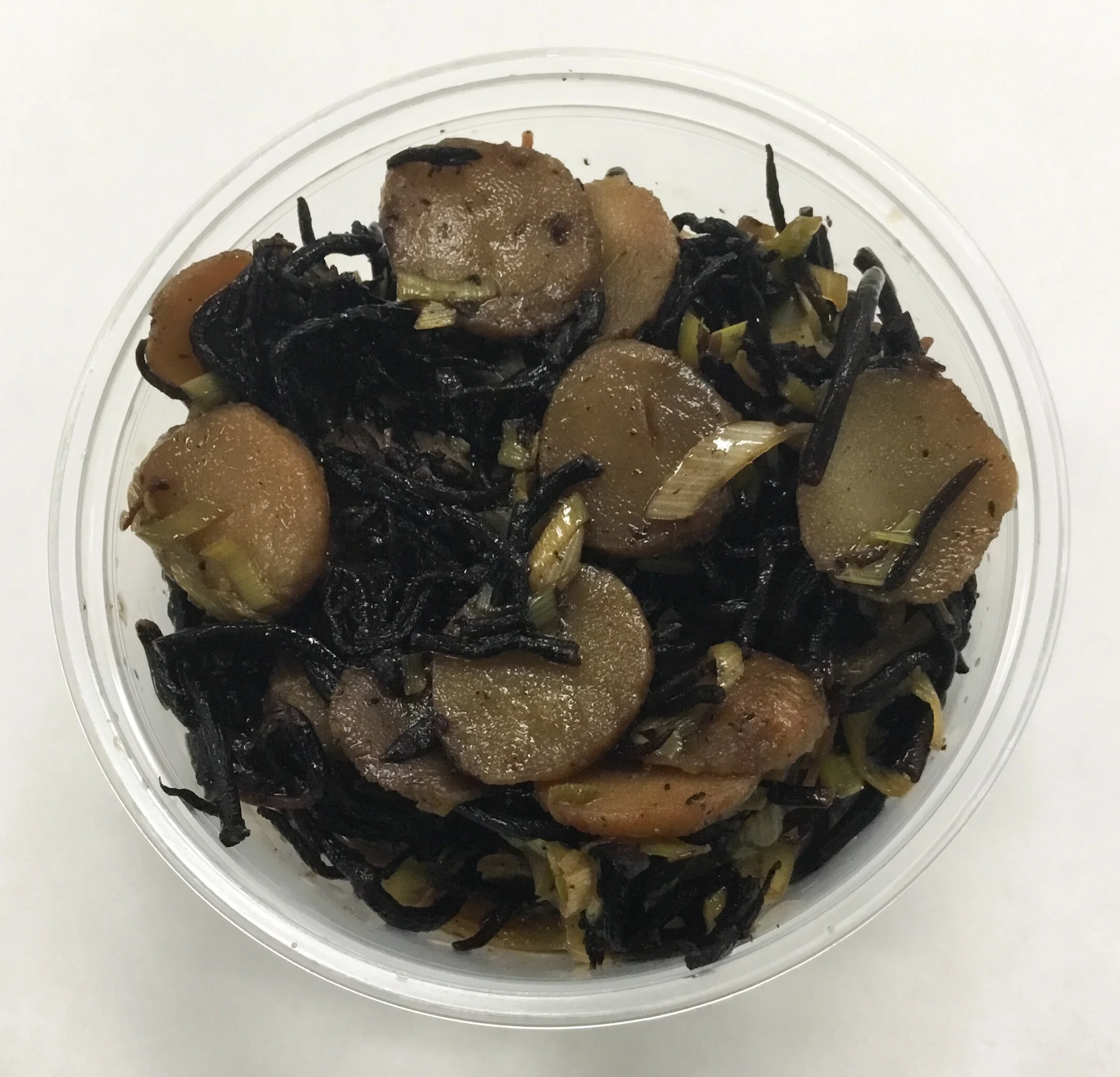 Hiziki (seaweed),. water chestnuts, leeks and tamari.