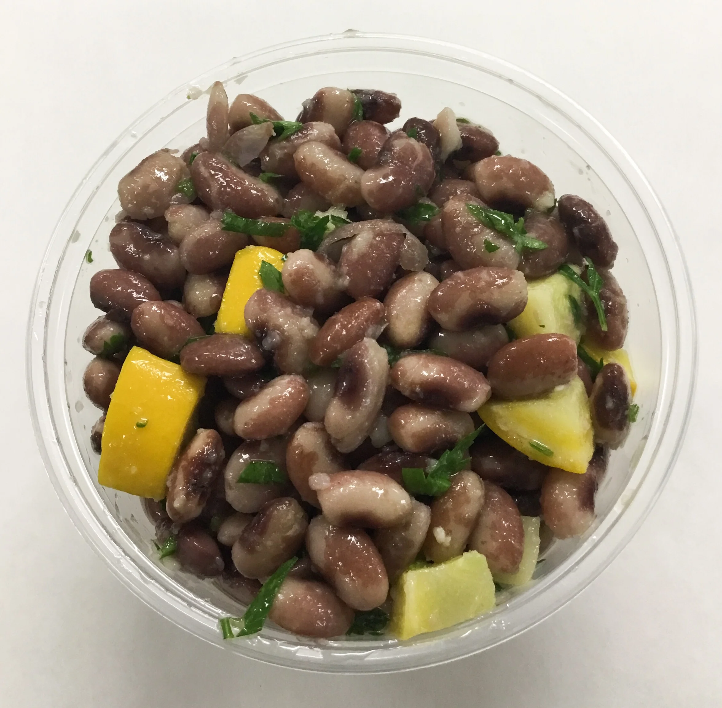 Anasazi beans, yellow squash, garlic and olive oil.