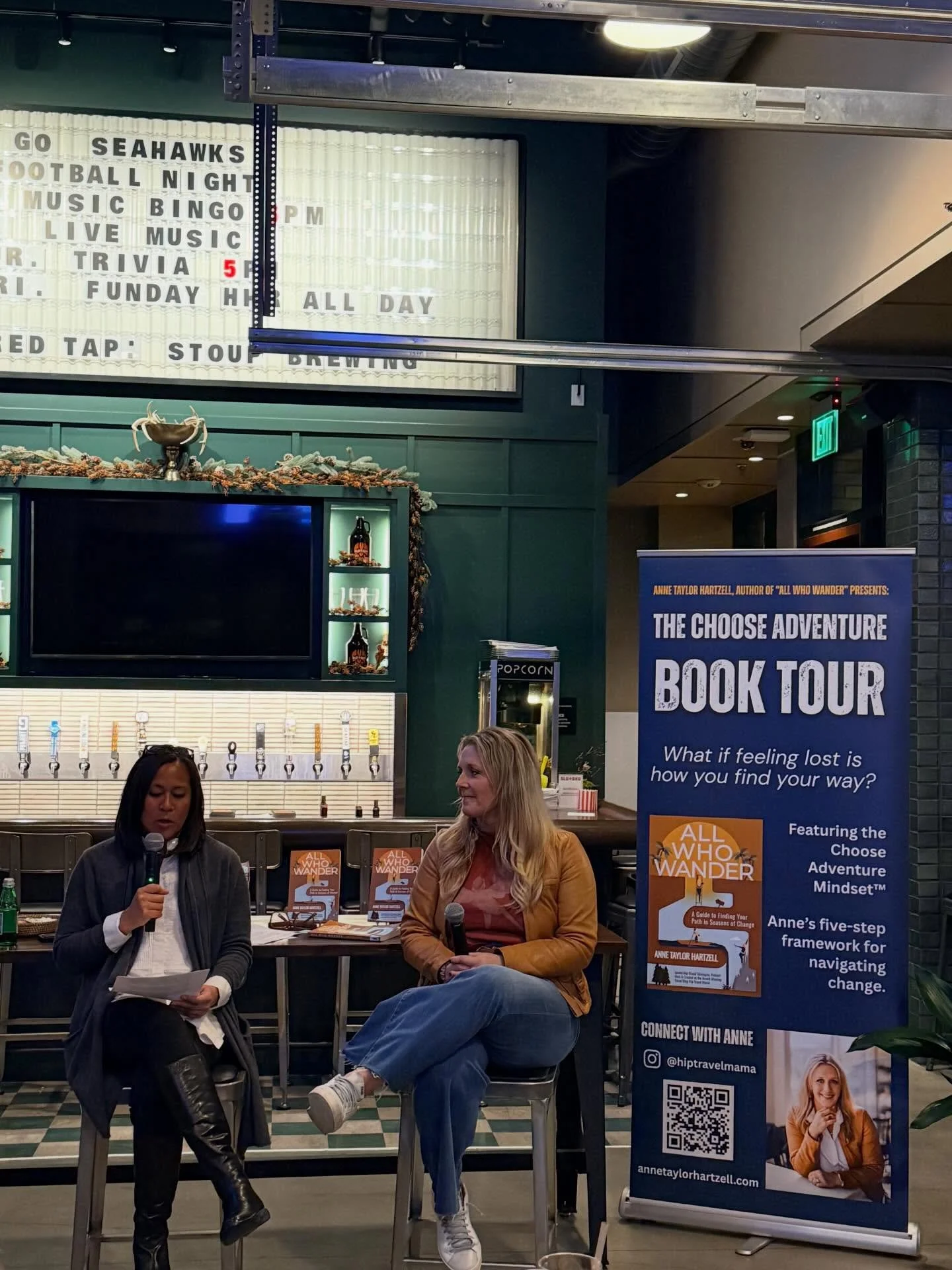 We had such a wonderful time at @slubruseattle last night celebrating Anne Taylor Hartzell&rsquo;s (@hiptravelmama) latest book, All Who Wander: A Guide to Finding Your Path in Seasons of Change! Guests explored the Choose Adventure Mindset through a