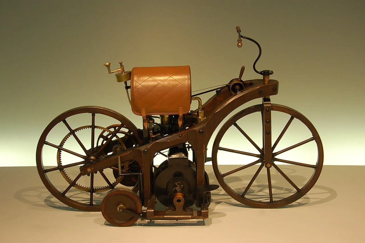 The 1886 “Benz Patent-Motorwagen” is generally considered the first automobile, but it had only three wheels.