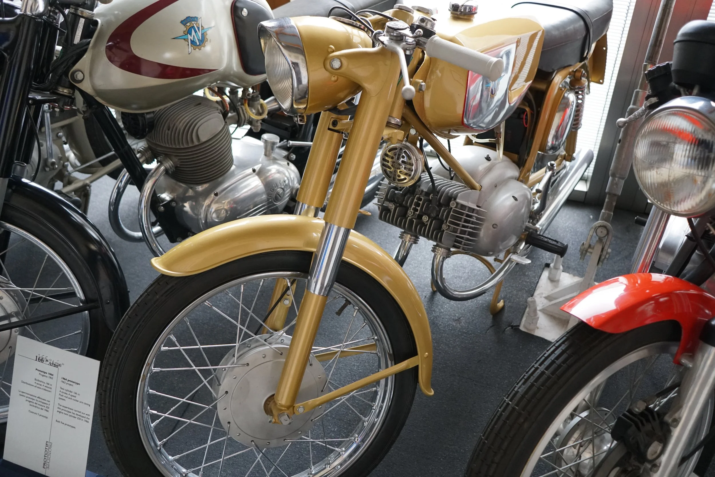Sorry, I can’t find my notes on this very stylish disc-valve two-stroke twin. IIRC, Cesare told me that the machine never had any internals; MV showed it at EICMA but didn’t get enough orders to justify continued development.