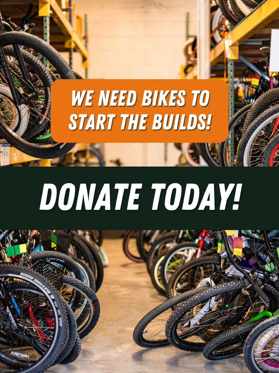🚨 We need the bikes to start the builds - donate TODAY!

Our Holiday Kids Bike Drive is happening today, October 25th!
Donate a kids bike at the BBP shop, or at one of the other listed drop-off locations below to support the 2025 Holiday Kids Bike G