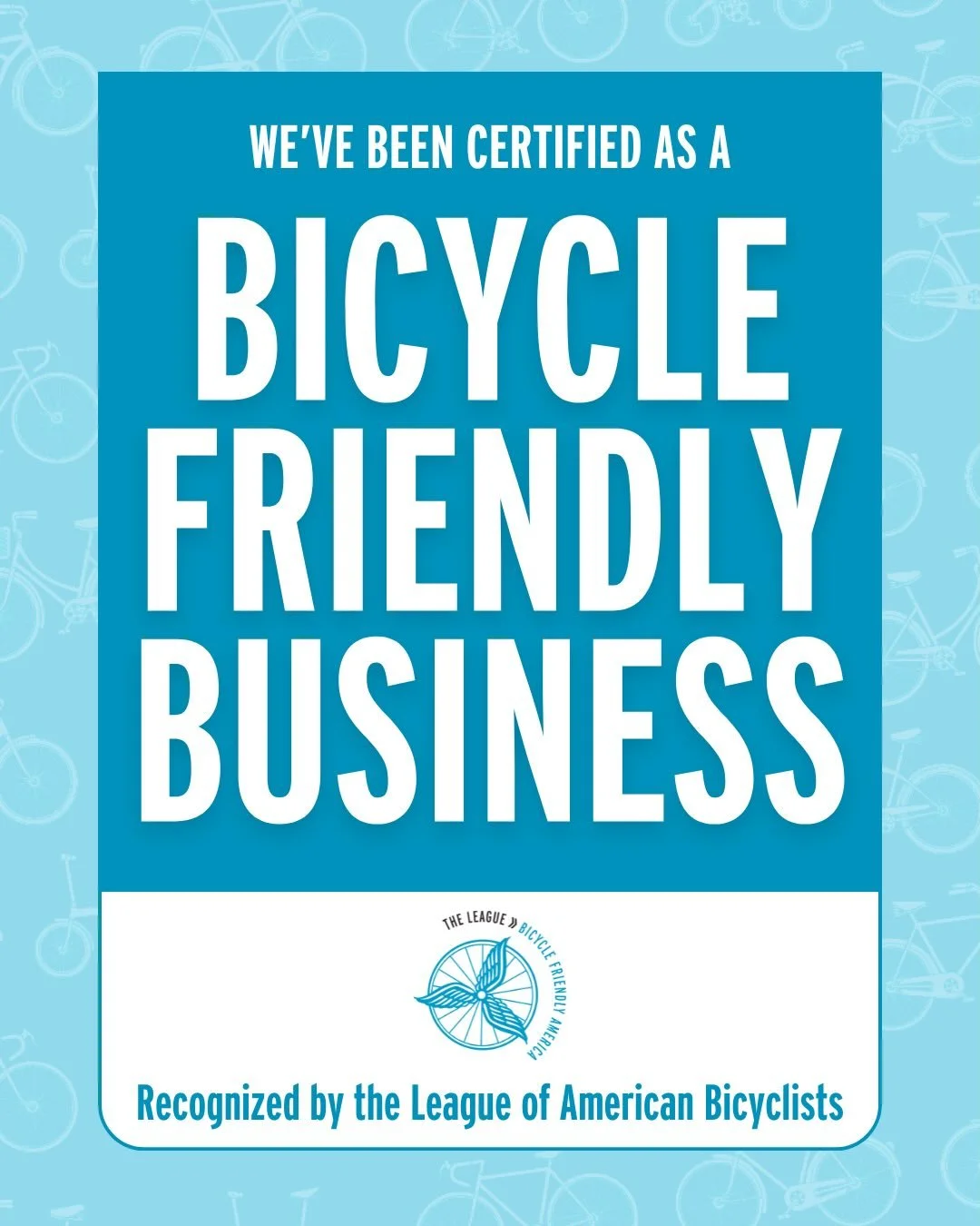 Today, @BikeLeague certified us as a platinum Bicycle Friendly Business! We&rsquo;re proud to be part of the movement to build a more bicycle friendly cities nationwide.