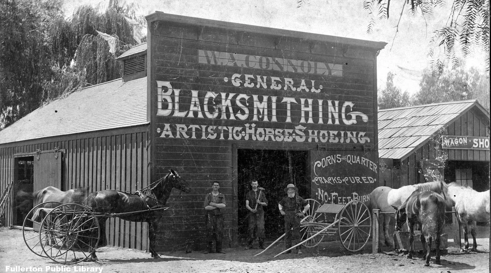 One of our main inspiration examples of a 19th century shop. Picture from Fullerton, Orange County, CA, 1889.