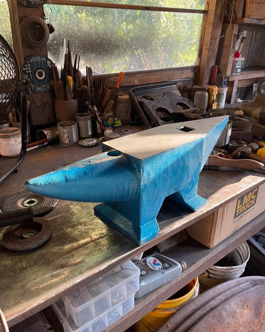 A neighbor boy has been coming once a week to learn some blacksmithing, and has been doing well. He wanted to use his hard-earned cash to purchase an anvil, so I ordered one of these 60kg/132lb cast steel anvils off Amazon- at $240 to your door, they