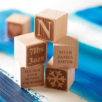 Personalised Baby Blocks : £5 each Lots of personalisation options available. Made from unpainted beech wood. - Sophia Victoria Joy