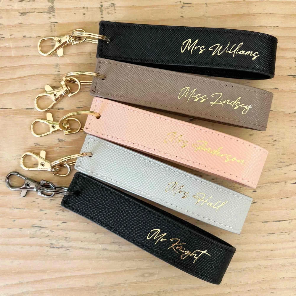 Personalized Keychain Leather Wristlet Keychain Wristlet