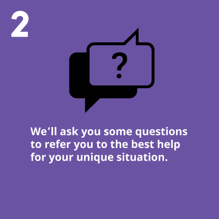 We’ll ask you some questions to refer you to the best help for your unique situation.