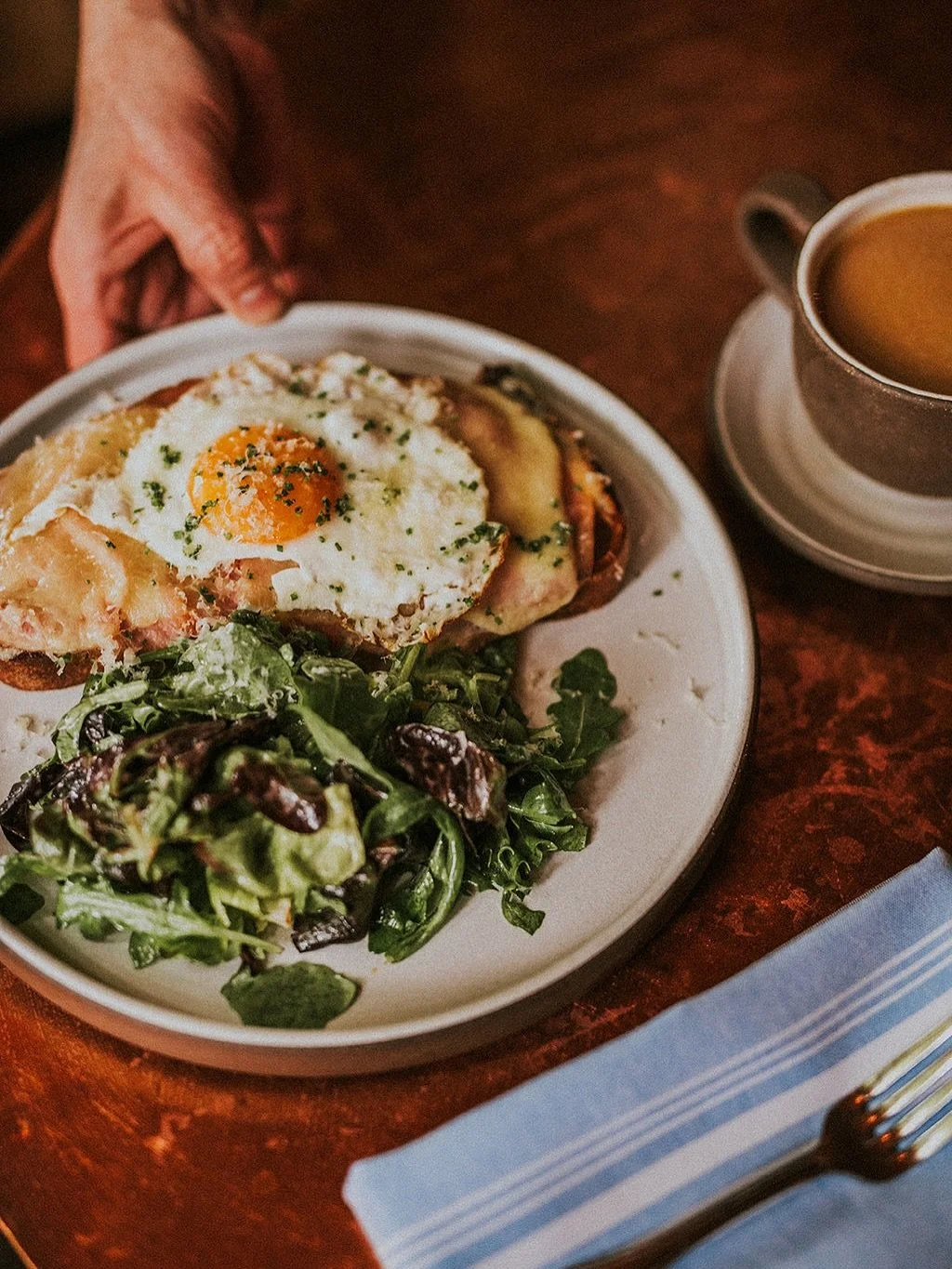 Saturday brunch, anyone? 

We&rsquo;re serving up Croque Madame on @taborbread boule, house granola with vegan yogurt, and kiwicha pancakes with Oregon blueberries. 🥞 🫐
 
What&rsquo;s in our cup? Oh, just a delicious Peruvian coffee roast from @upp