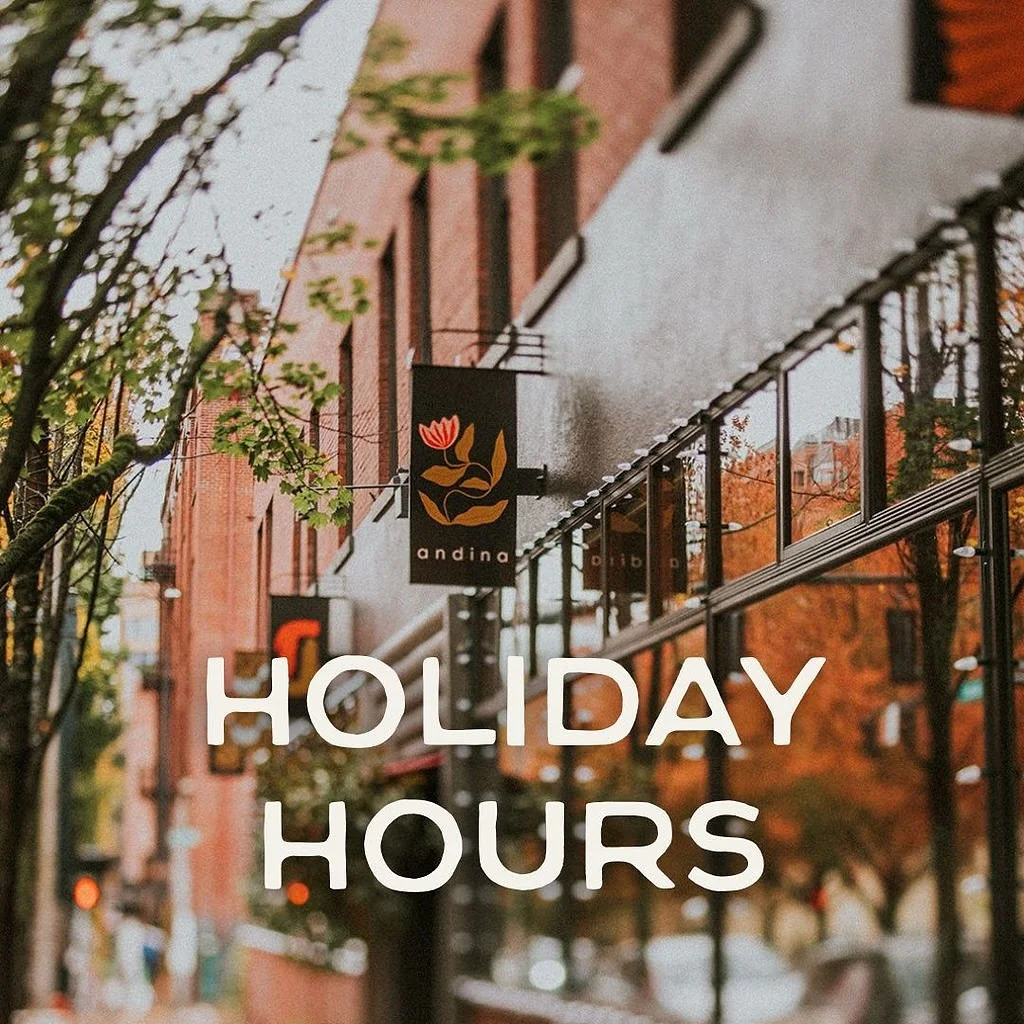 Here are our special hours for the coming holiday weeks - we can&rsquo;t wait to gather and celebrate with you!

Tʜᴀɴᴋꜱɢɪᴠɪɴɢ:  Open 2-8 PM

Cʜʀɪꜱᴛᴍᴀꜱ Eᴠᴇ:  Open 4-9 PM (regular hours)
Cʜʀɪꜱᴛᴍᴀꜱ Dᴀʏ:  Closed

Nᴇᴡ Yᴇᴀʀ&rsquo;ꜱ Eᴠᴇ:  Open (details comi