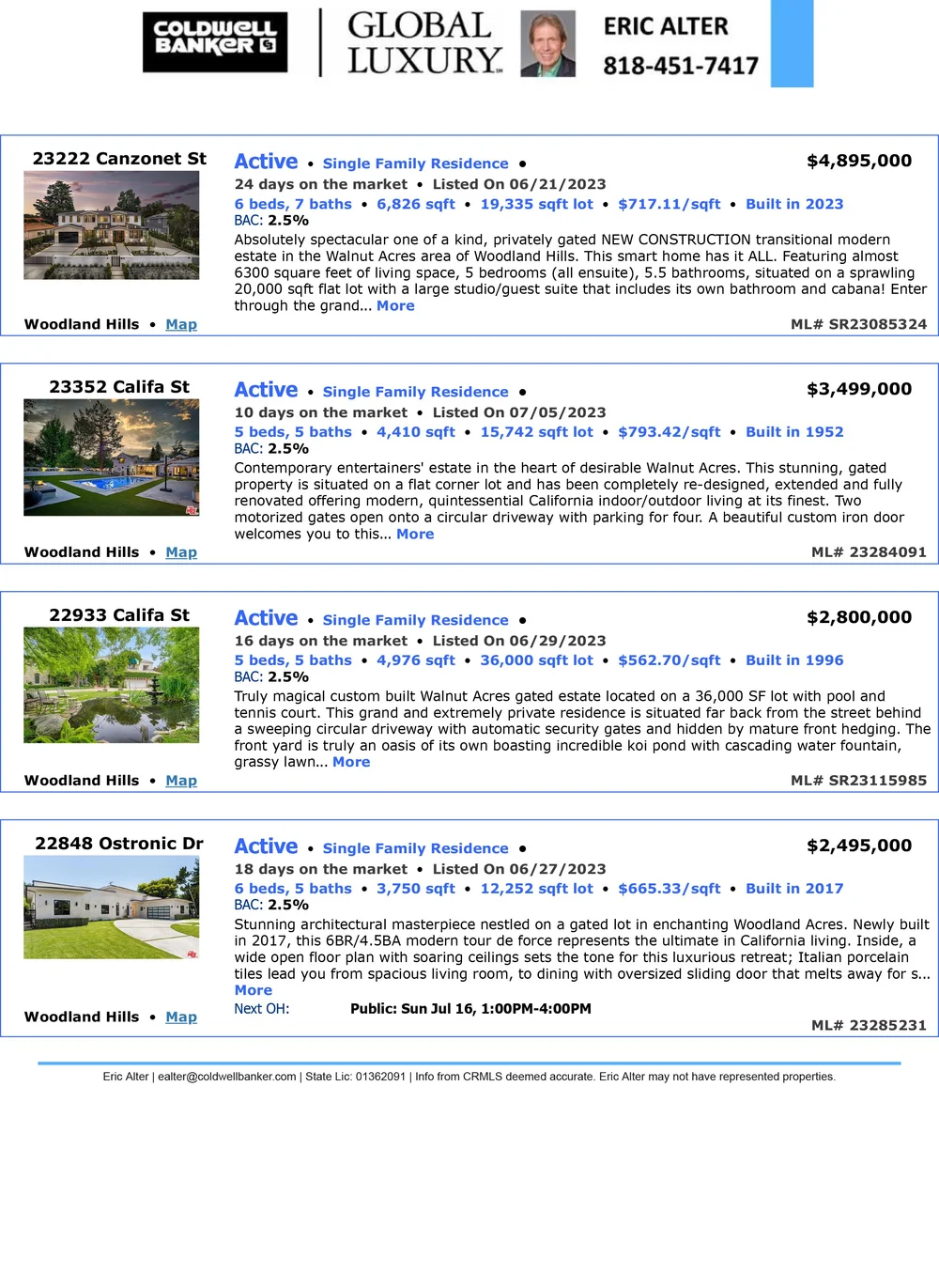 ERIC ALTER TOP COLDWELL BANKER WALNUT ACRES BROKER Walnut Acres Woodland Hills