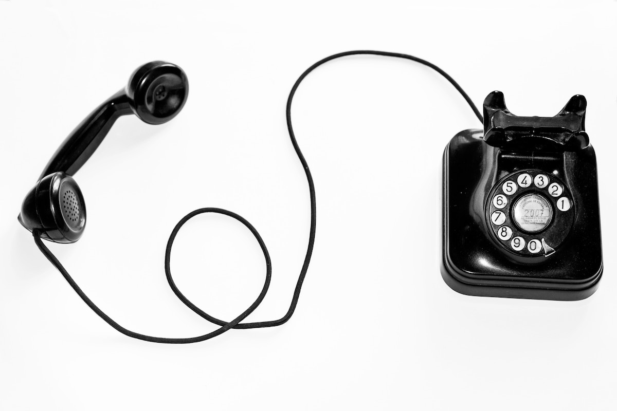 Retro black rotary phone and handset.