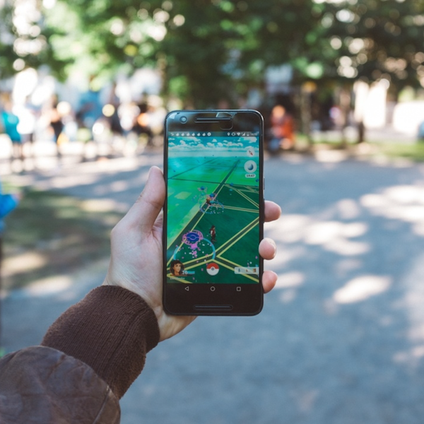 Smartphone displaying active game of Pokemon Go.