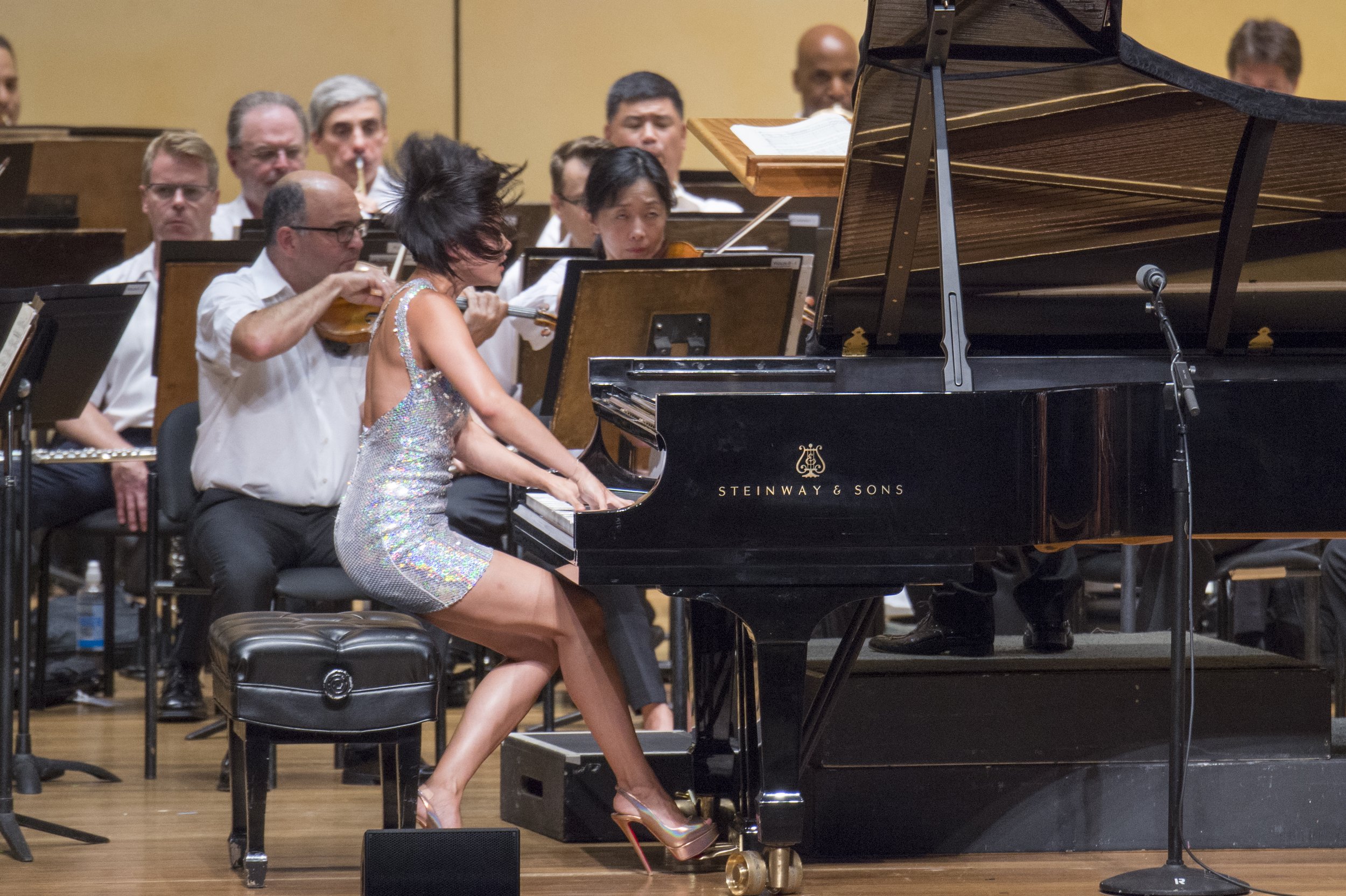 Yuja Wang performing with the Chicago Symphony Orchestra at Ravinia Festival