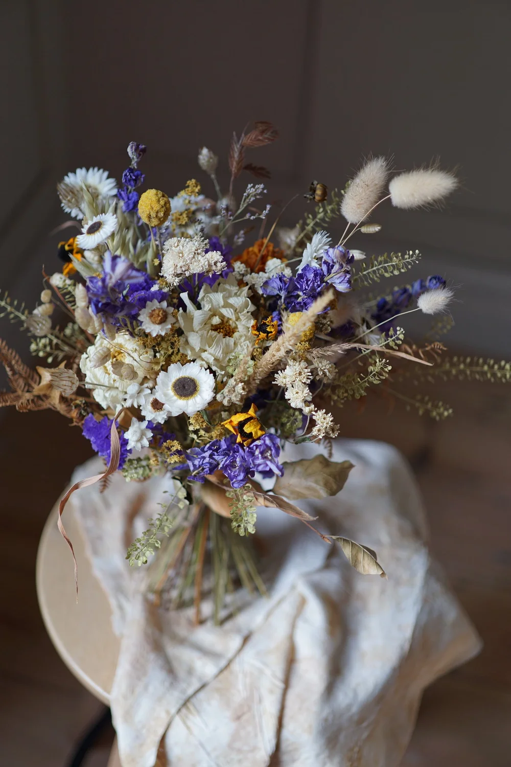 Purple larkspur in a dried bouquet